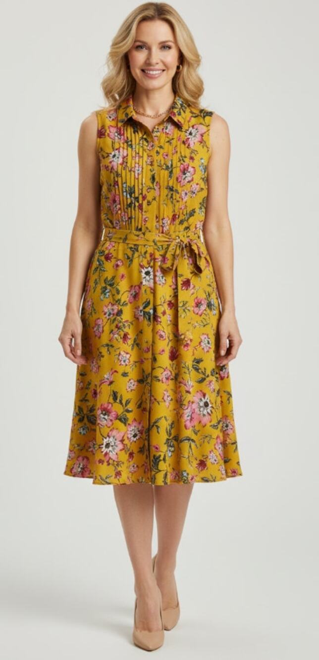 NANETTE LEPORE YELLOW FLORAL PINTUCK SLEEVELESS SHIRT DRESS WOMENS SIZE 4